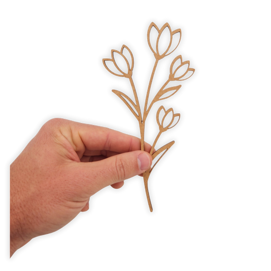 Decorative laser wooden blank cutout of a leafy flower/plant