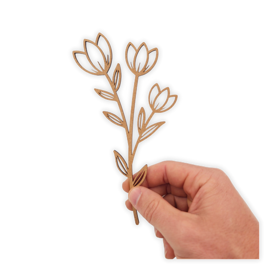 Decorative laser wooden blank cutout of a leafy flower/plant