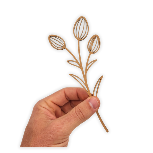 Decorative laser wooden blank cutout of a leafy flower/plant