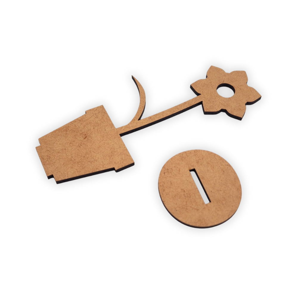 Self-standing wooden flower in pot wood decor