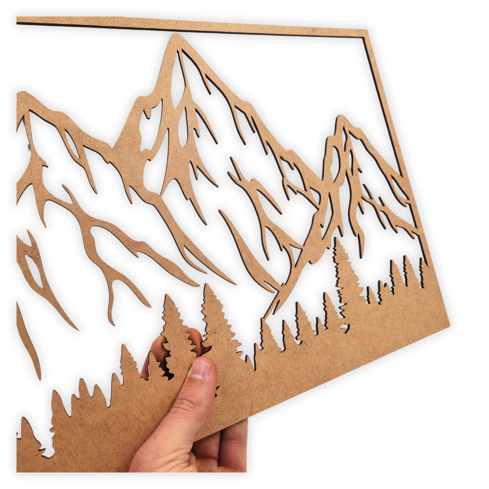 Mountain and forest wall art wooden decor cutout