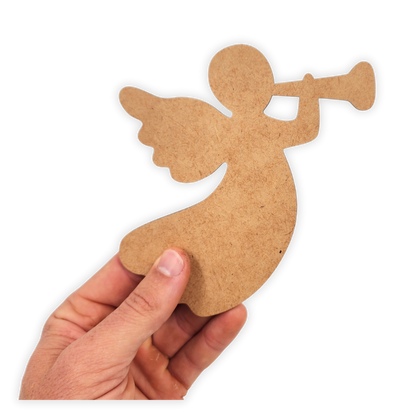 Christmas angel blowing a trumpet wooden cutout