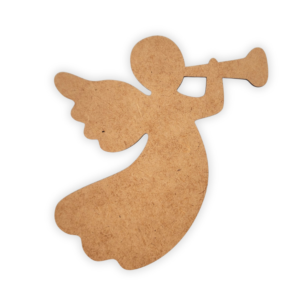 Christmas angel blowing a trumpet wooden cutout
