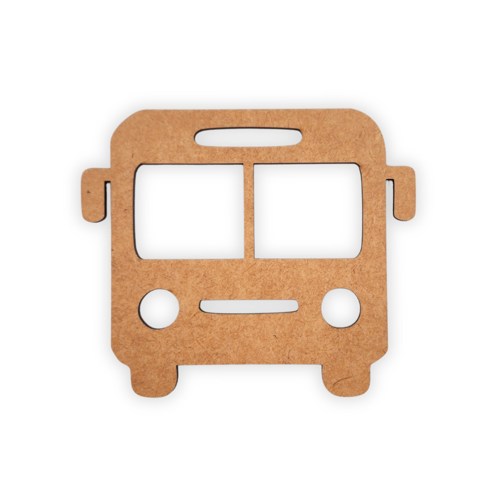 Front facing wooden laser cut school bus