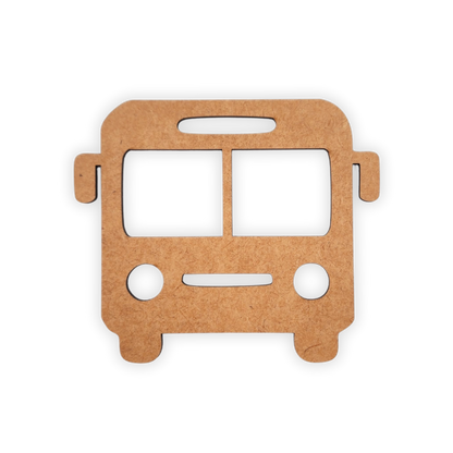 Front facing wooden laser cut school bus