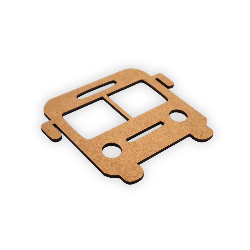 Front facing wooden laser cut school bus