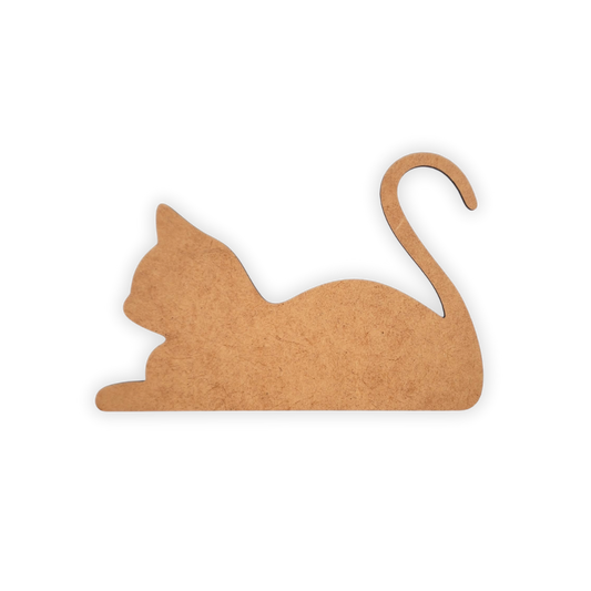 Stretching cat wooden craft cutout