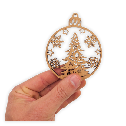 Christmas Tree and Snowflake wooden bauble decor ornament