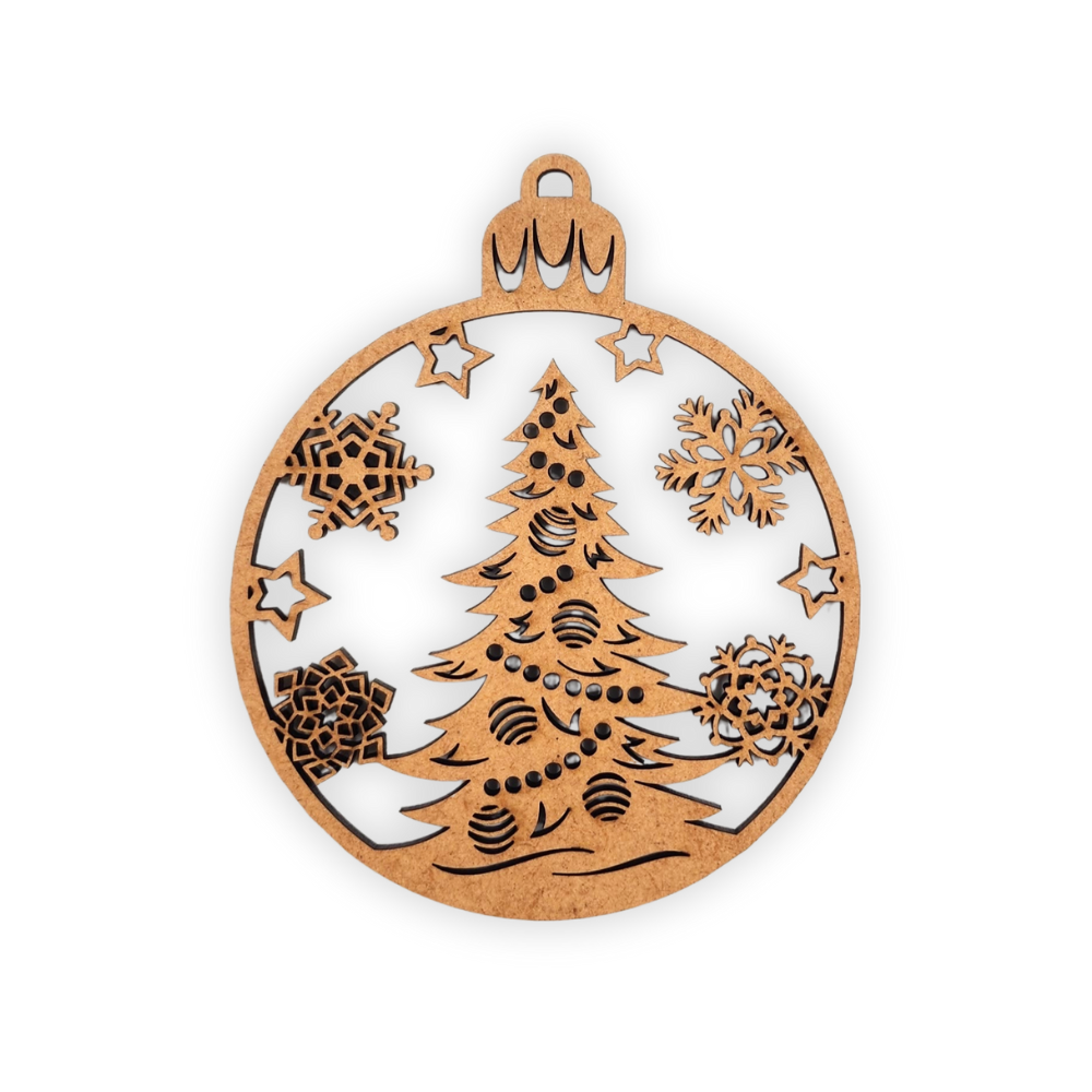 Christmas Tree and Snowflake wooden bauble decor ornament