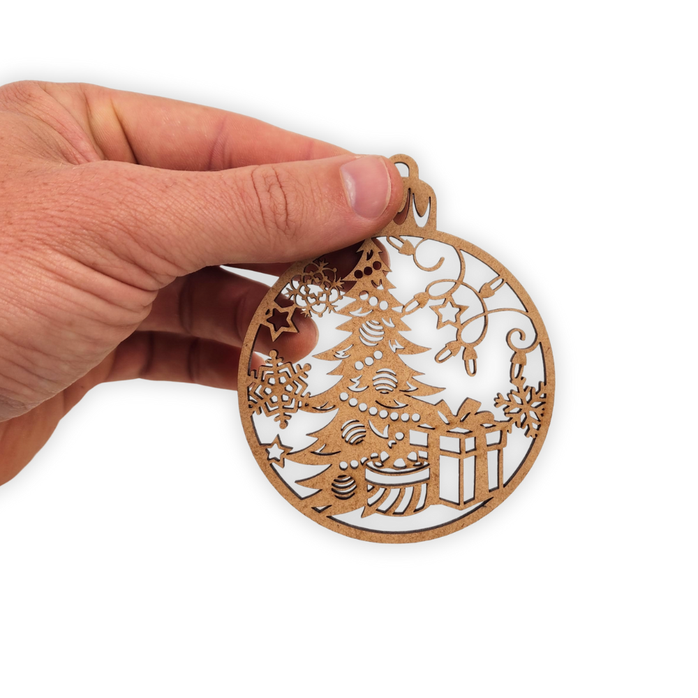 Christmas tree with gifts bauble decor