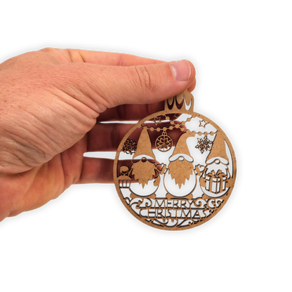 Three Christmas Gnomes Bauble wooden laser machine cutout