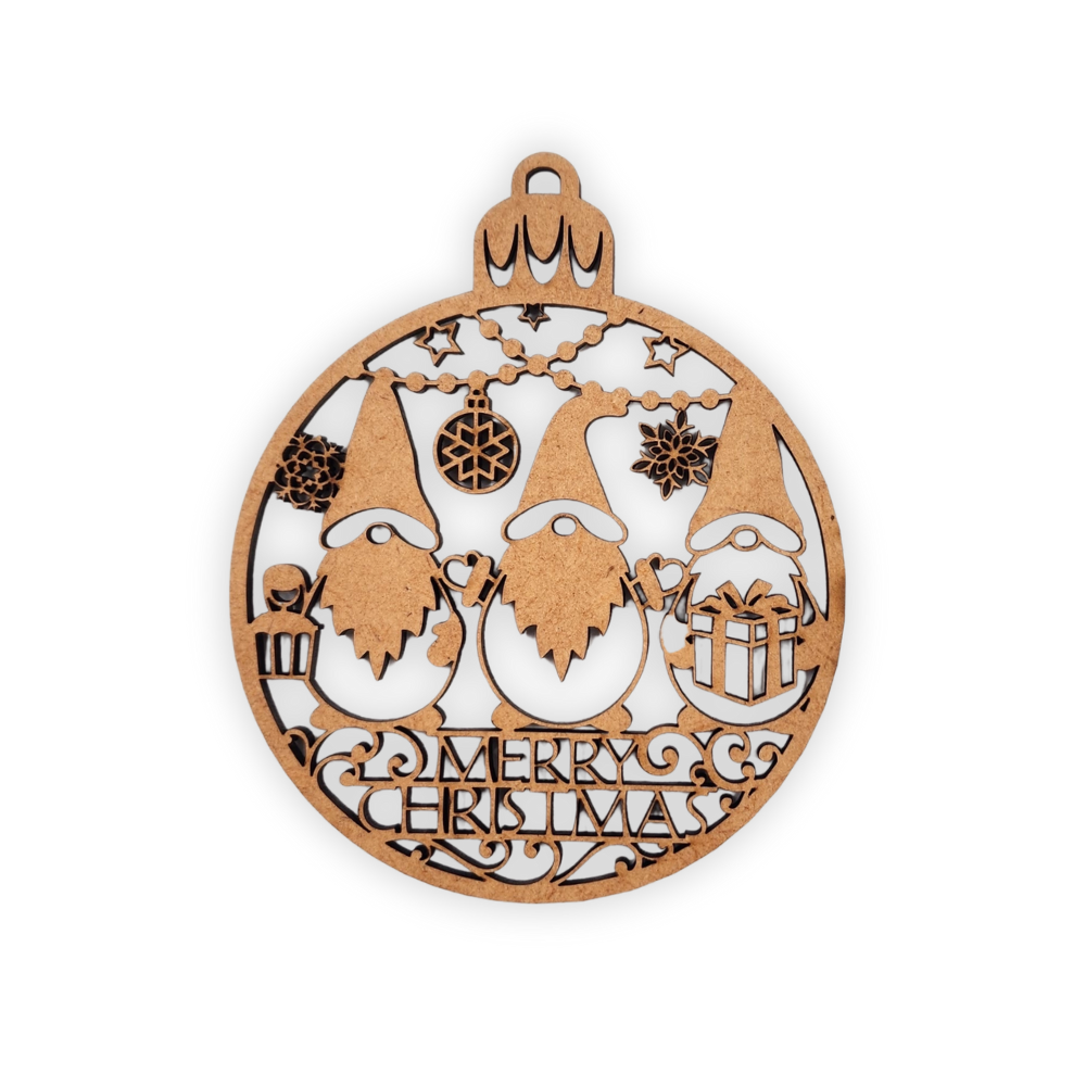 Three Christmas Gnomes Bauble wooden laser machine cutout
