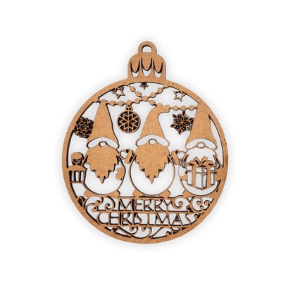Three Christmas Gnomes Bauble wooden laser machine cutout