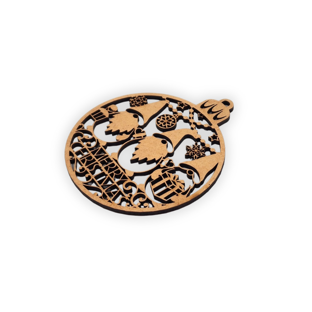 Three Christmas Gnomes Bauble wooden laser machine cutout