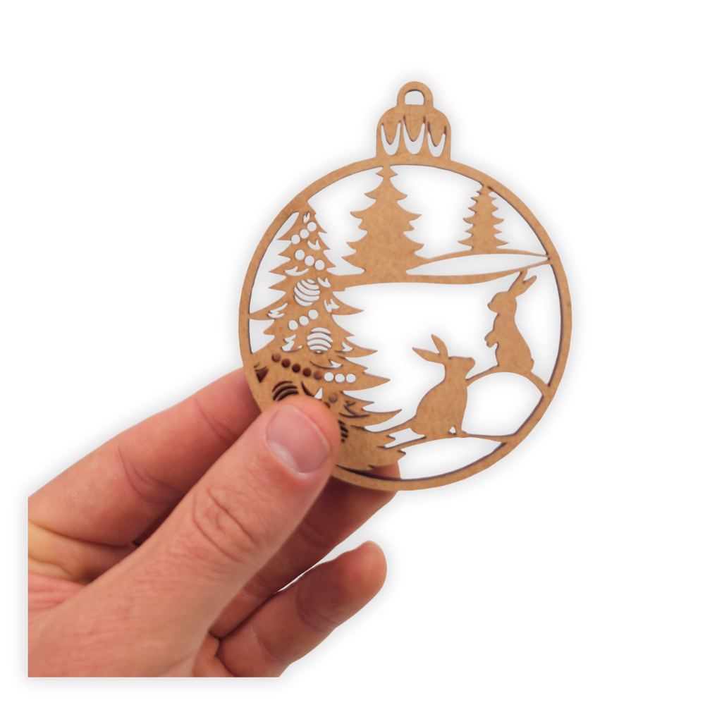 Woodland rabbits Christmas bauble wood cutout