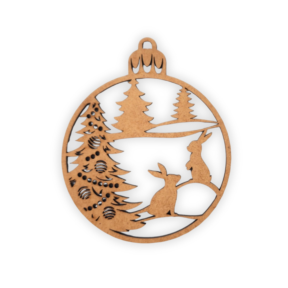 Woodland rabbits Christmas bauble wood cutout