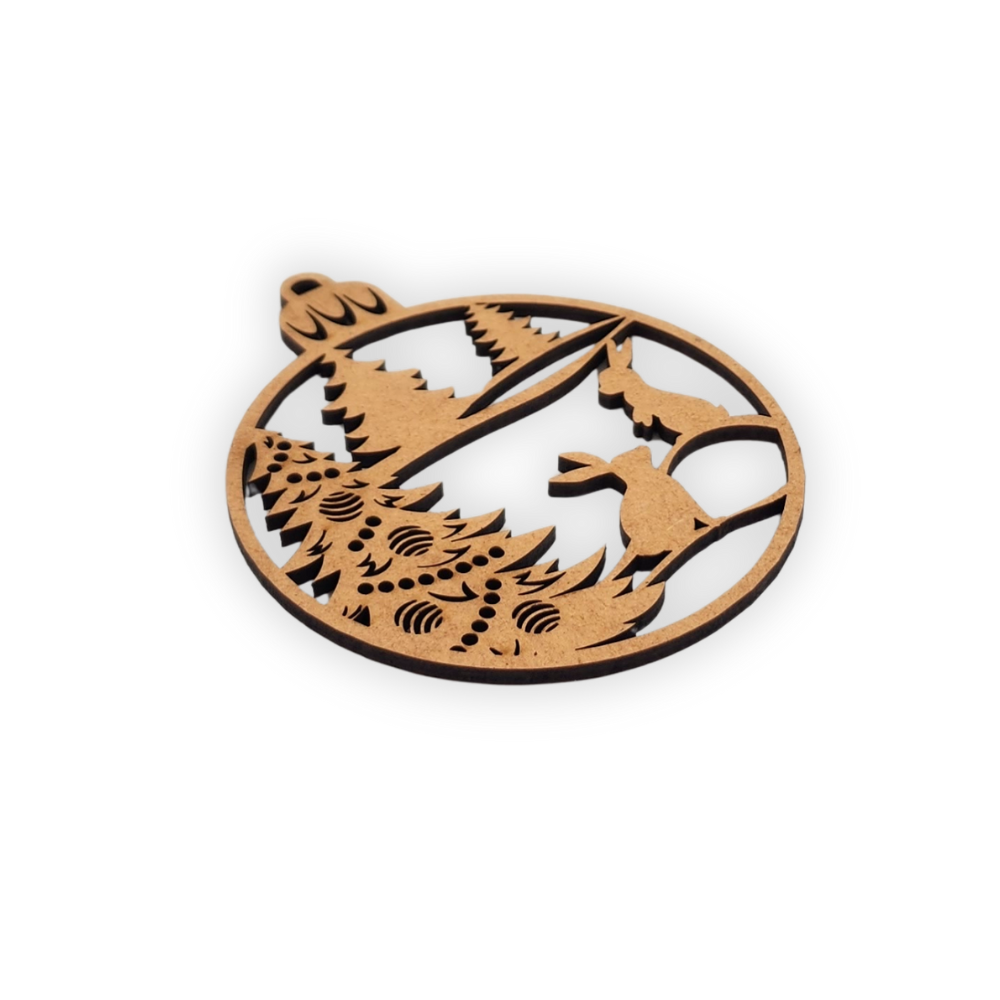 Woodland rabbits Christmas bauble wood cutout