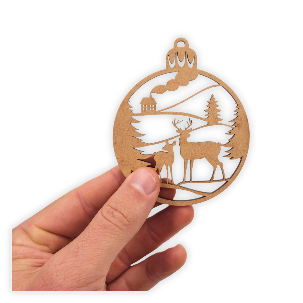 Woodland deer Christmas bauble decoration laser cutout