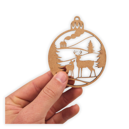 Woodland deer Christmas bauble decoration laser cutout
