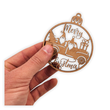 Merry Christmas Bauble laser wooden cutout