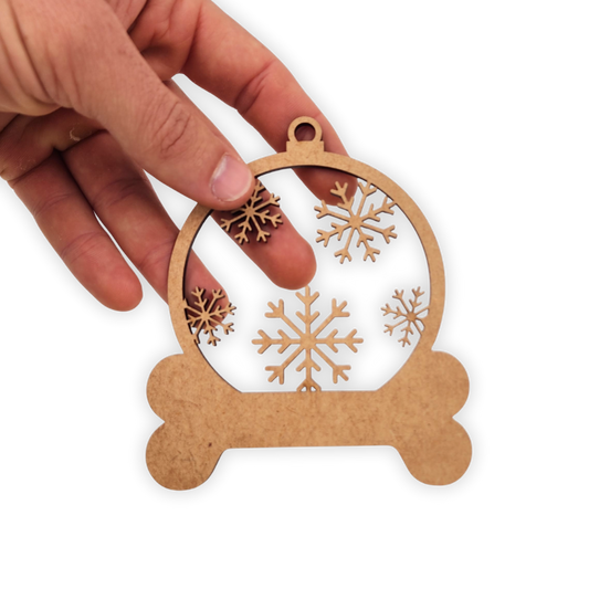 Snow Flake & Dog Bone Christmas Bauble wooden cutout