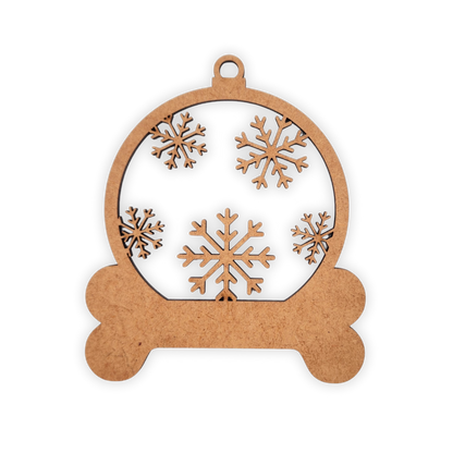 Snow Flake & Dog Bone Christmas Bauble wooden cutout