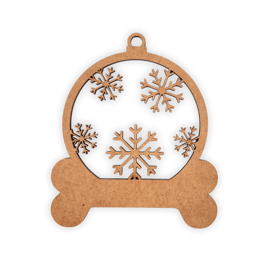 Snow Flake & Dog Bone Christmas Bauble wooden cutout