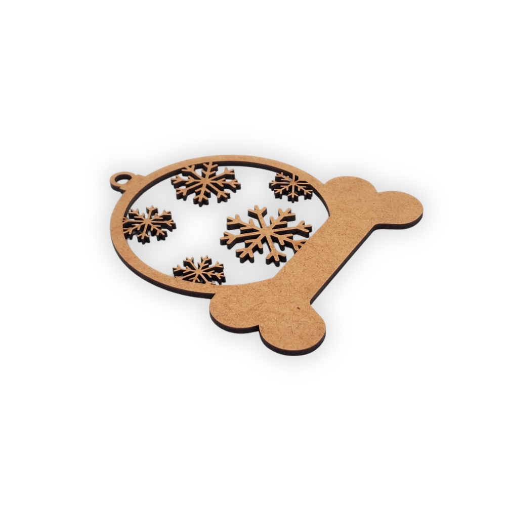 Snow Flake & Dog Bone Christmas Bauble wooden cutout