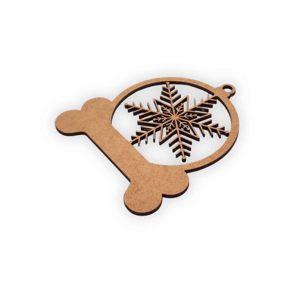 Snow Flake & Dog Bone Christmas Bauble wooden cutout
