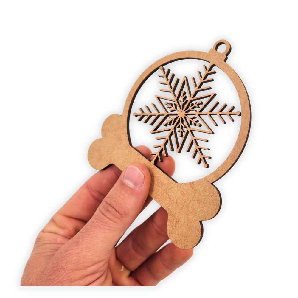 Snow Flake & Dog Bone Christmas Bauble wooden cutout
