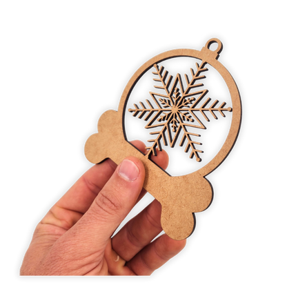 Snow Flake & Dog Bone Christmas Bauble wooden cutout