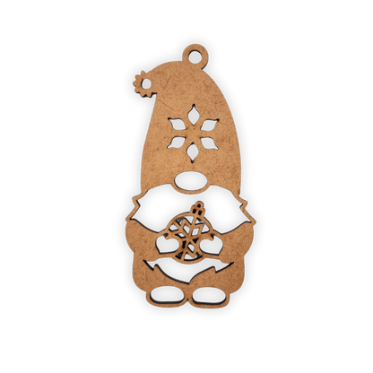 Christmas gnome holding a bauble wooden decoration