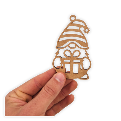 Christmas gnome with a gift wooden blank decoration for painting