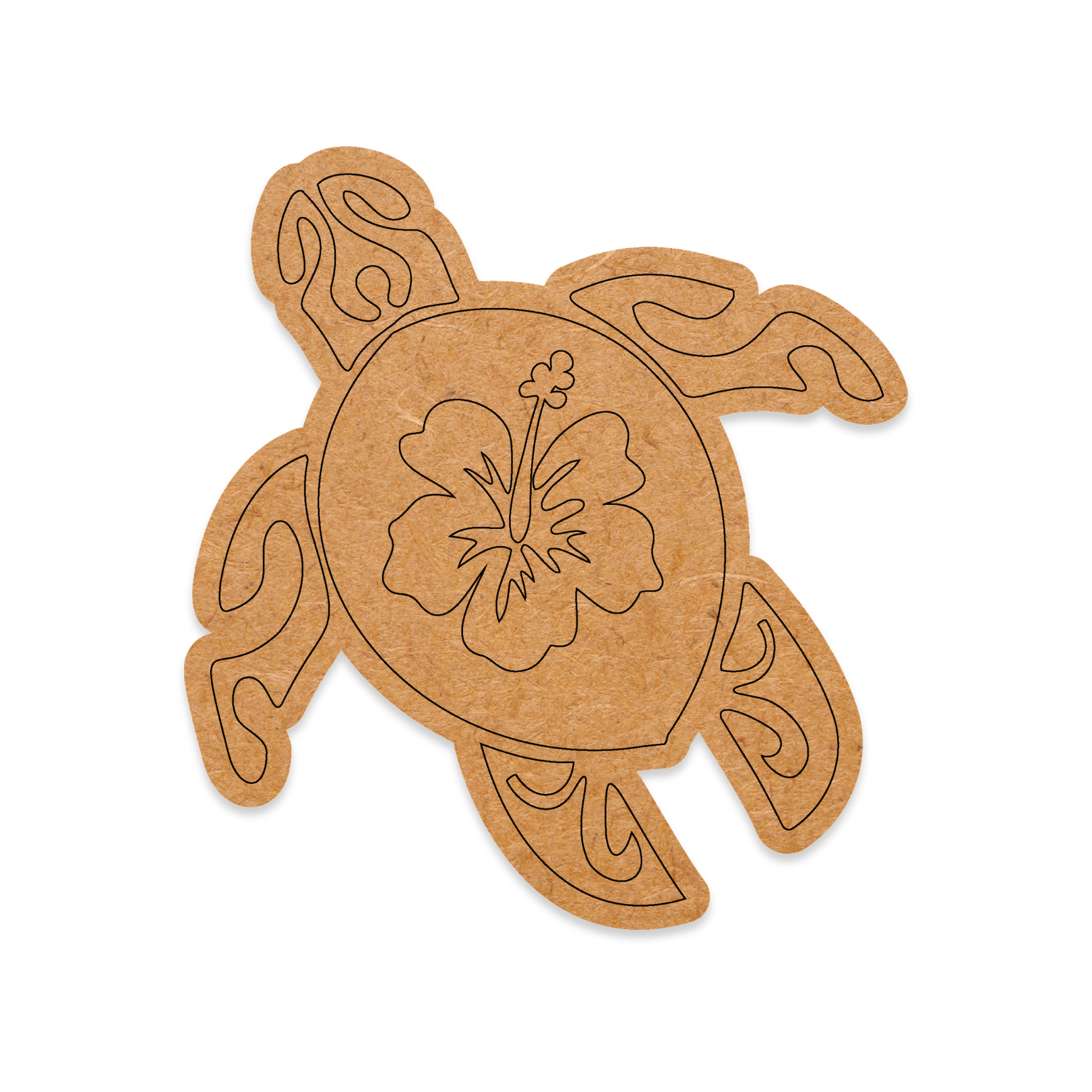 Wooden turtle-shaped with engraved floral design