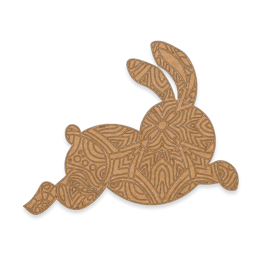 Laser engraved jumping rabbit colour in blank on MDF