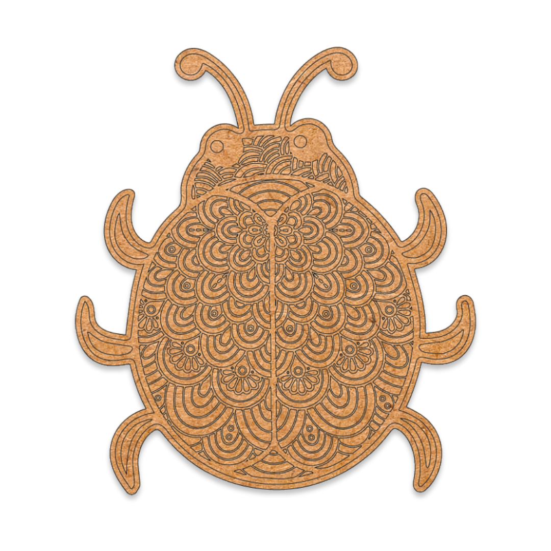 Laser engraved lady bug colour in blank on MDF