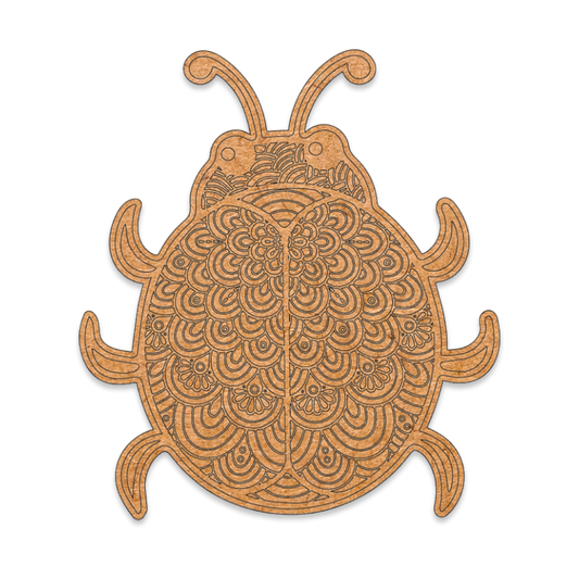 Laser engraved lady bug colour in blank on MDF
