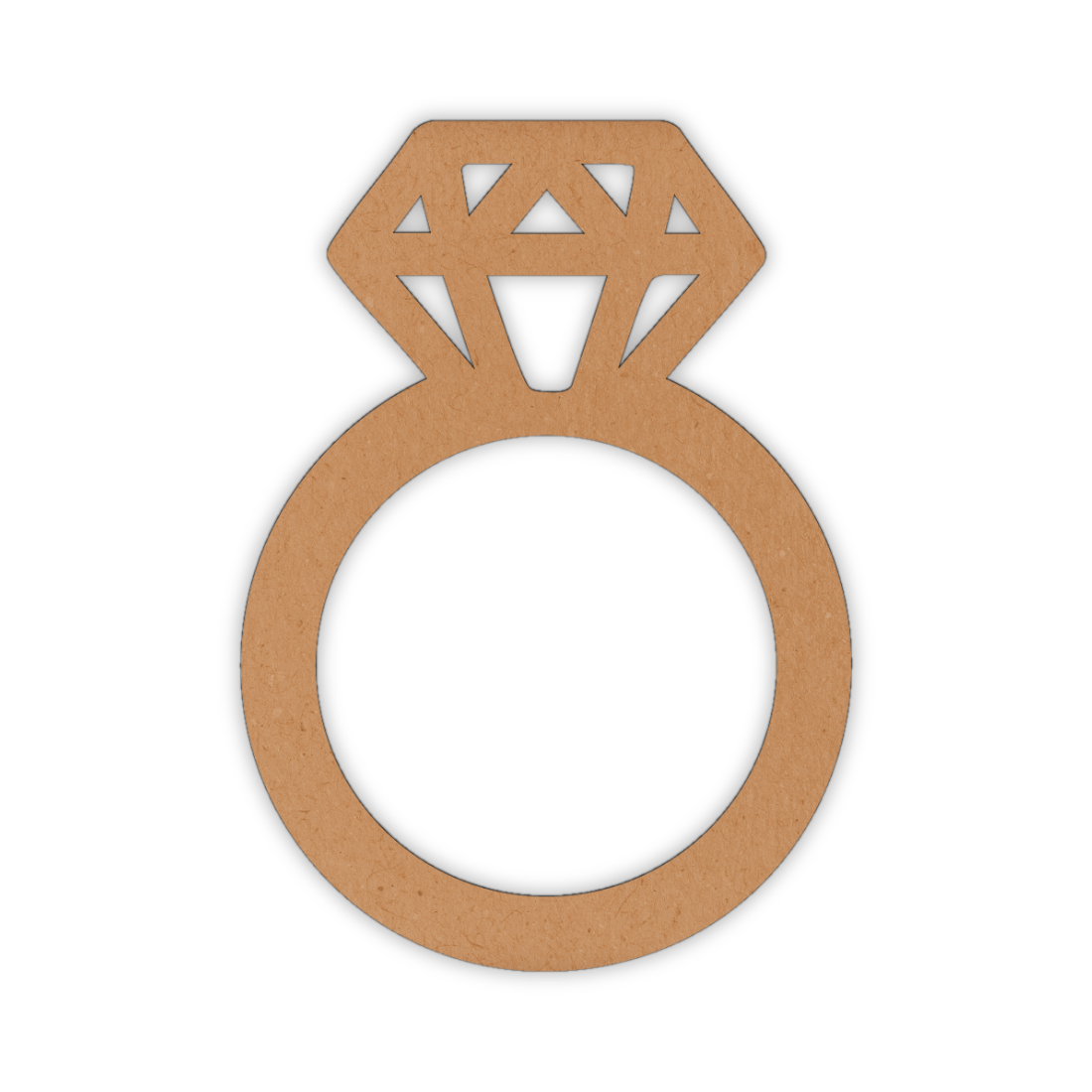 Wooden cutout of a diamond wedding ring