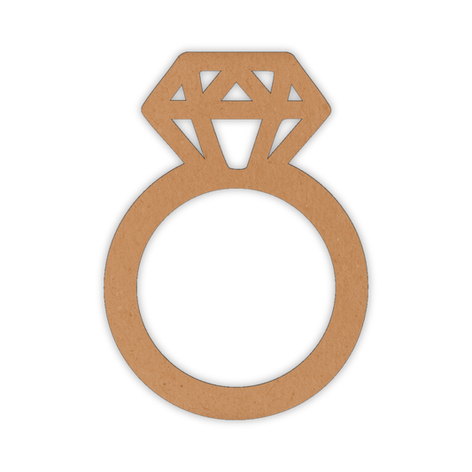 Wooden cutout of a diamond wedding ring