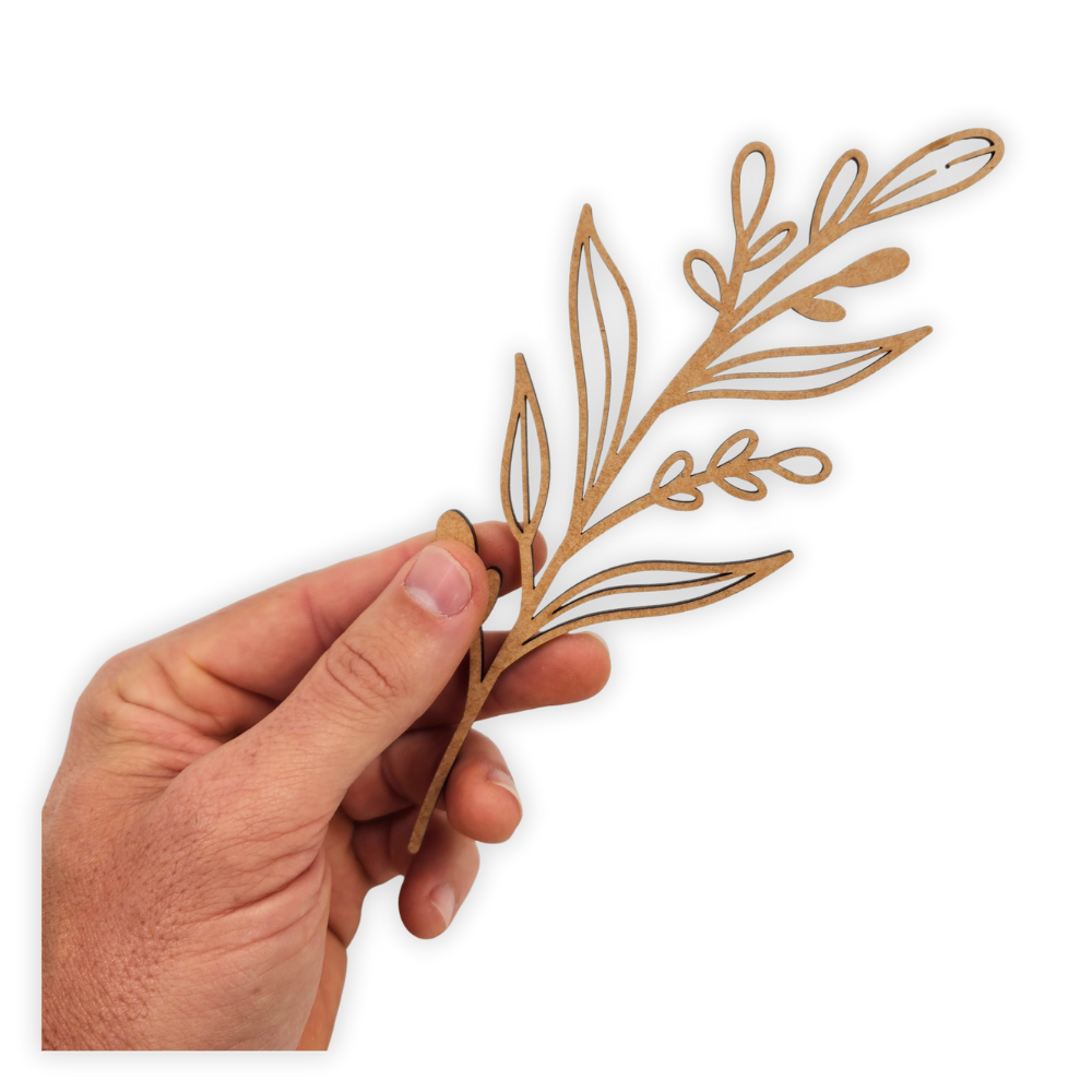 Decorative laser wooden blank cutout of a leafy flower/plant 