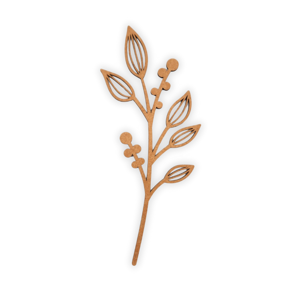 Decorative laser wooden blank cutout of a leafy flower/plant 
