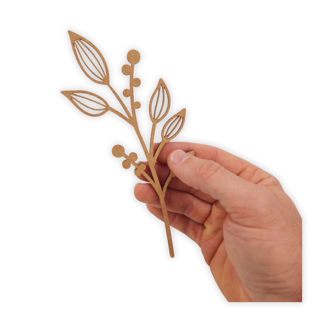 Decorative laser wooden blank cutout of a leafy flower/plant 