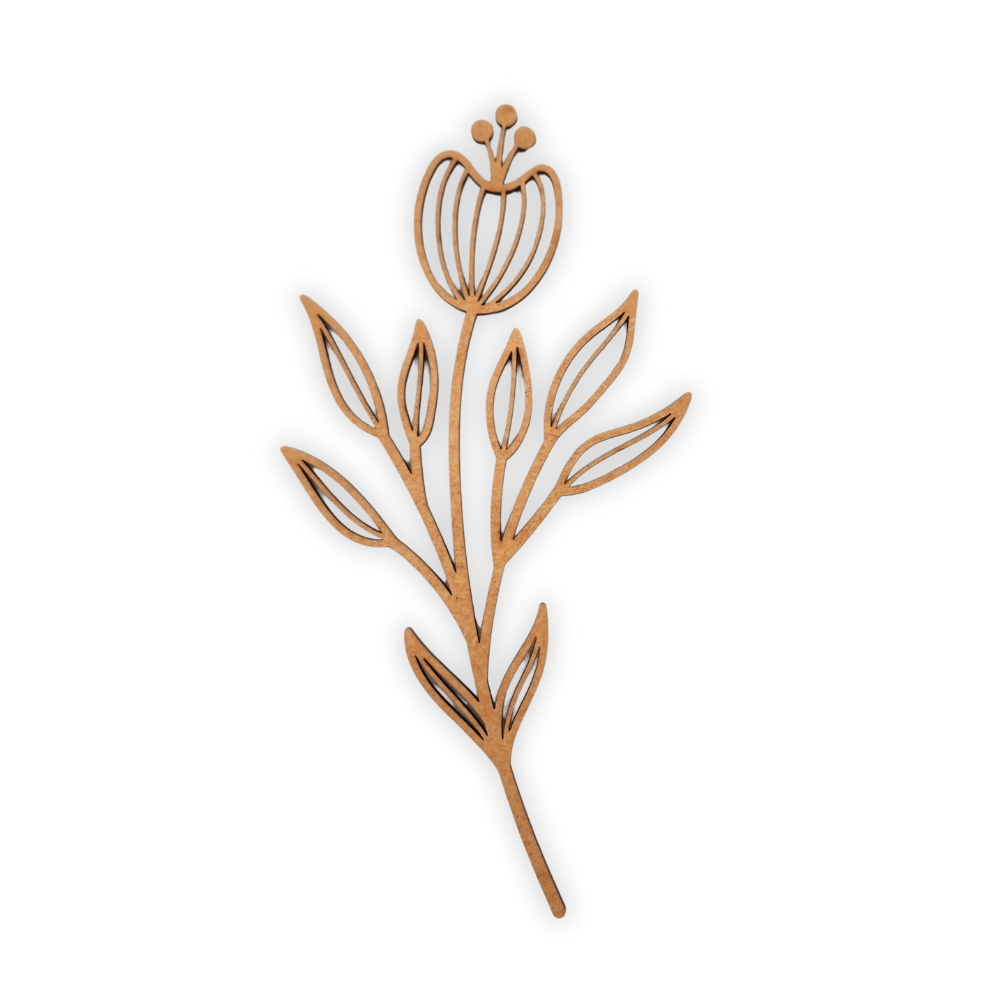 Decorative laser wooden blank cutout of a leafy flower/plant 