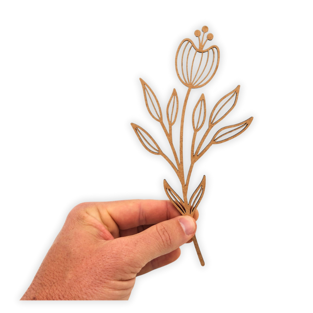 Decorative laser wooden blank cutout of a leafy flower/plant 