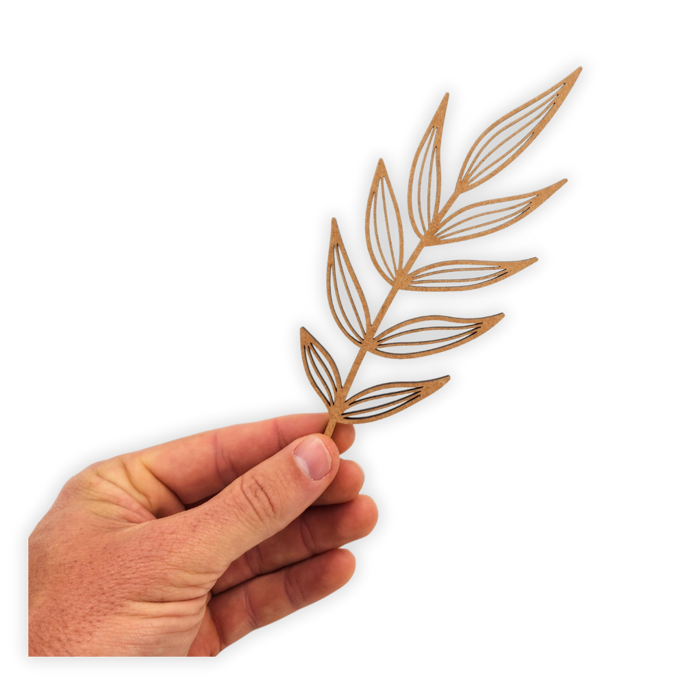 Decorative laser wooden blank cutout of a leafy flower/plant 