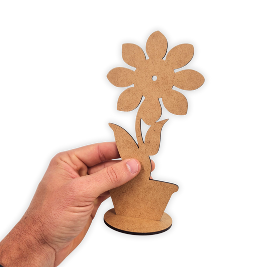 Standing wood cutout blank flower in pot