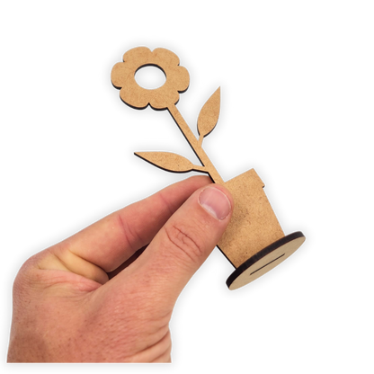 Standing wood cutout blank flower in pot