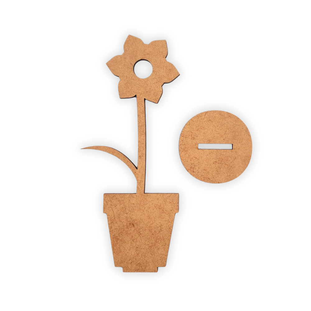 Self-standing wooden flower in pot wood decor
