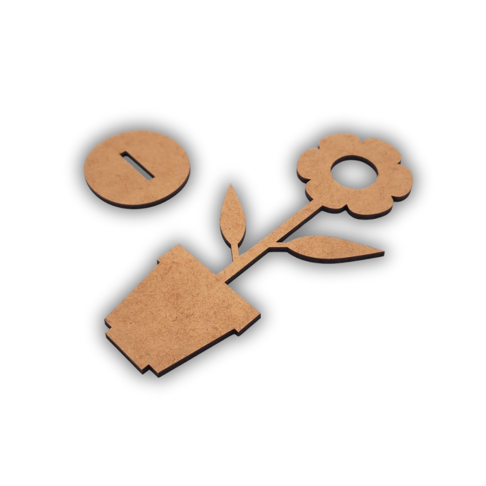 Standing wood cutout blank flower in pot