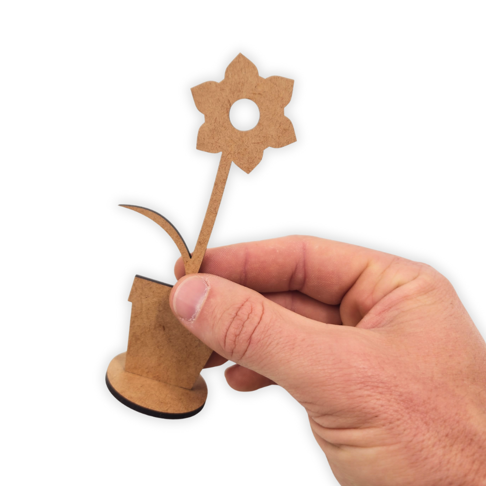 Self-standing wooden flower in pot wood decor